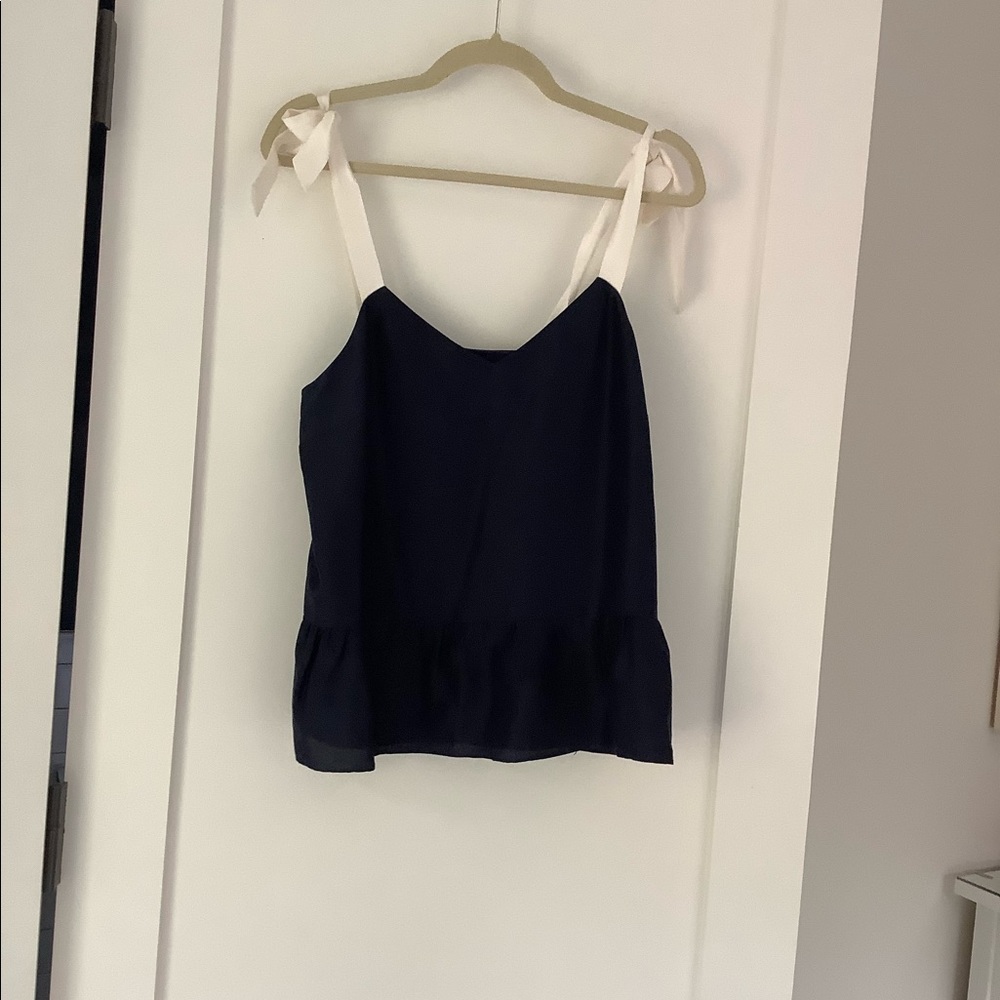 J. Crew silk navy blue tank with silk ribbon ties